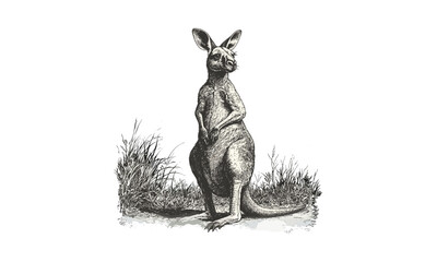 Vintage Wildlife Art, Black Sketch Effect, Hand-drawn Kangaroo, Australian Bush, Rustic Animal Print, Nature Illustration, Old Engraving Style, Safari Decor, Trendy Nature Sketch