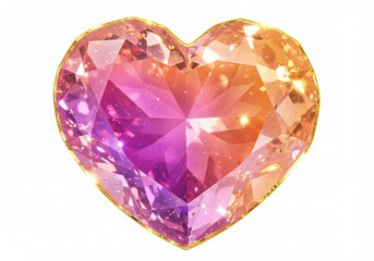 Heart shaped gemstone with gradient color and golden outline