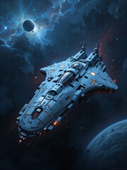Obraz premium Futuristic Spaceship in Deep Space