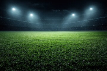 Night Stadium: Lush Green Field Under Floodlights