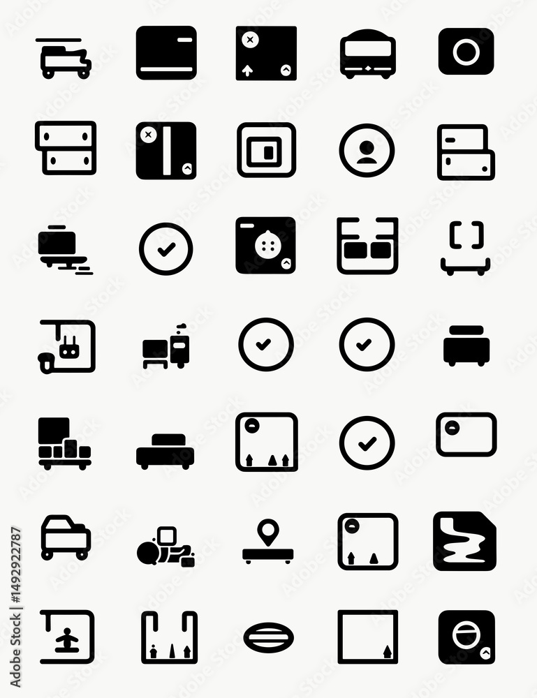 Poster symbolic graphic icon set: a curated collection of monochromatic, iconographic design elements for s