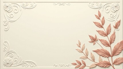 Elegant Cream Background with Ornate Frame and Delicate Leaf Embellishments