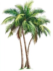Three tropical palm trees against a white background.
