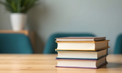 Fototapeta premium Vintage Books Stacked with Scholarly Charm in Soft Office Lighting
