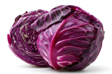 Obraz premium Close up, purple cabbage against white background. Highly detailed, HD, 16K 
