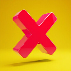 Obraz premium Red X cross mark icon isolated on yellow backdrop. Symbol of negative response, rejection or denial.