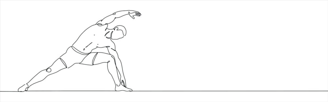 Man make stretching exercise continuous one line drawing. Hand drawn fitness concept.