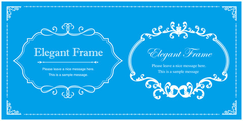 高級感のあるエレガンスなフレームセット、飾り罫、装飾デザイン、白、ホワイト、ブルー、背景
