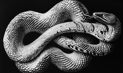 Fototapeta premium Intricate Black and White Snake Coiled Pattern