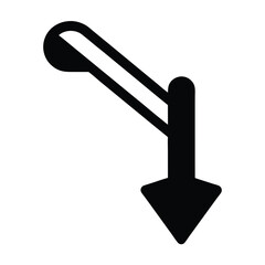 A stylized directional arrow pointing downwards and to the left composition