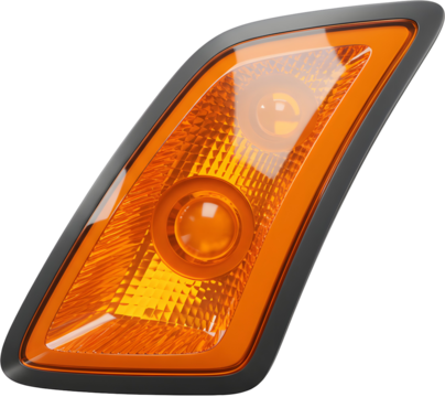 A 3D illustration of a car turn signal or side marker lamp. It features an orange lens with a black border, commonly mounted on the front or side of a vehicle to indicate turning or lane changes.