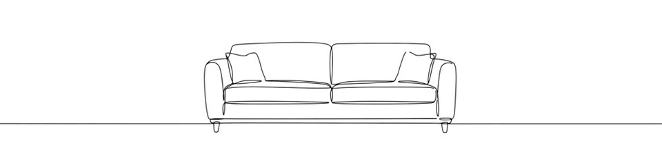 Sofa continuous one line drawing. Hand drawn furniture concept.