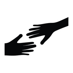 Fototapeta premium Black silhouette of two hands reaching towards each other in need