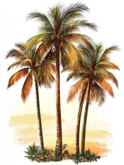 Tropical palm trees against a warm sunset backdrop.