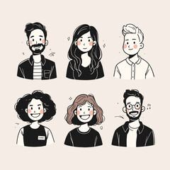 Diverse Portraits: A collection of stylized illustrations of individuals showcasing a variety of personalities and expressions.