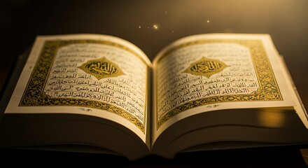 Open Quran Book with Gold Design