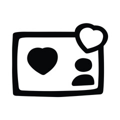 Hand Drawn Black and White Social Media Post with Heart and User
