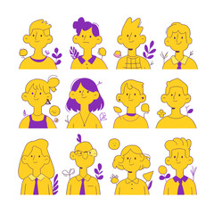 Diverse Faces: A vibrant collection of illustrated portraits, each showcasing unique expressions and features, set against a simple, engaging backdrop.