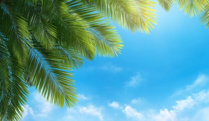 Palm trees against a bright blue sky