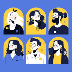 A collection of faces: Artistic portraits showcasing a diverse group of individuals with vibrant colors and unique expressions, capturing the essence of diversity and human connection.