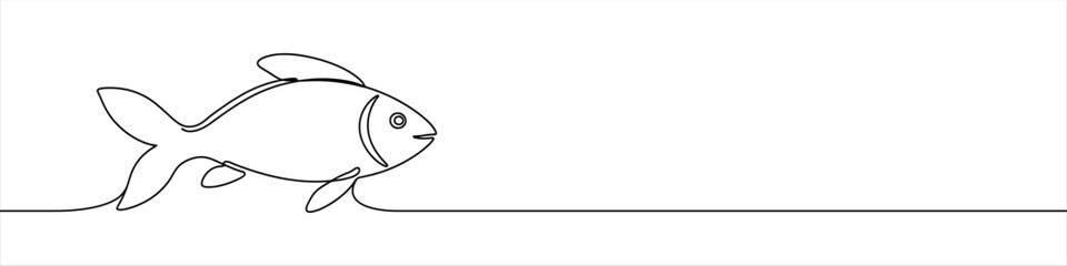 Fish continuous one line drawing. Hand drawn seafood background.