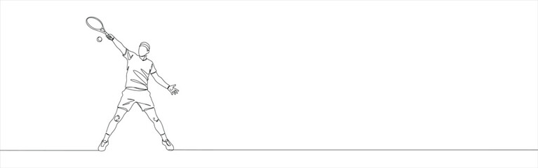 Tennis player continuous one line drawing. Hand drawn player with racket.