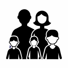 A black silhouette of a family of five.
