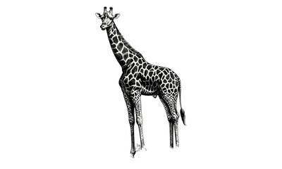 Rustic Giraffe Engraving in African Savanna, Vintage Wildlife Illustration, Hand-drawn Animal Art, Black Sketch Design, nature inspired safari wall decor,