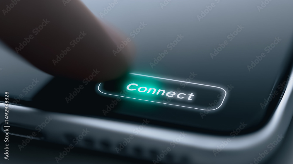 Poster digital connection: a close-up shot captures the instant a fingertip makes contact with a digital 