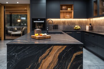 Black granite countertops with sleek modern design