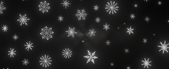 Snowflakes - golden openwork shiny snowflakes, star, 3D rendering.