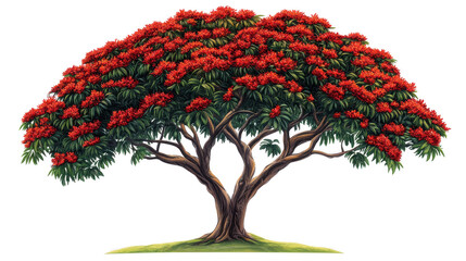 Beautiful Flame Tree with Red Flowers on PNG transparent background