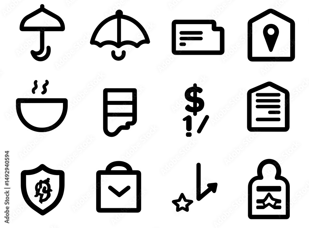 Fototapete Versatile Icons: A set of minimalistic icons representing diverse concepts in a modern, illustrative style, with clean lines, perfect for a range of applications.