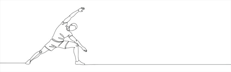 Man make stretching exercise continuous one line drawing. Hand drawn fitness concept.