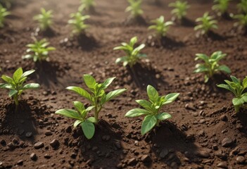 Vibrant green coffee seedlings emerge from rich soil ,  agricultural,  green,  lush