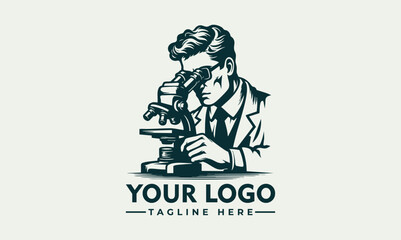 Vintage style male scientist carefully observed a microscope in laboratory research setting. Science concept
