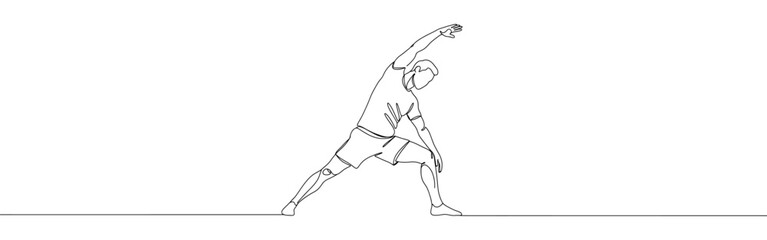 Man make stretching exercise continuous one line drawing. Hand drawn fitness concept.
