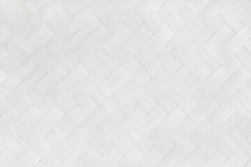 Fototapeta premium Old white bamboo weave texture background, pattern of woven rattan mat in vintage style.