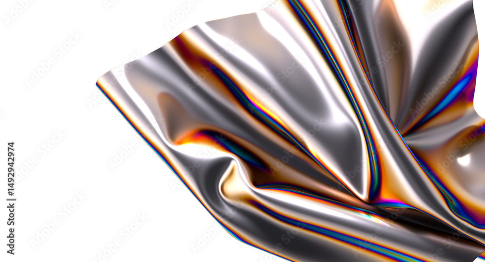 Poster Shimmering iridescent fabric drapes creating a captivating abstract design
