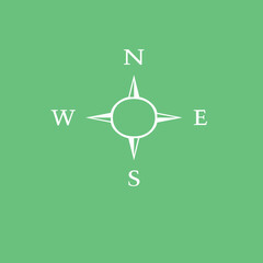 White Compass Rose on Green Background | Navigation Symbol for Wayfinding, Directional Signage, and Cartography Illustrations