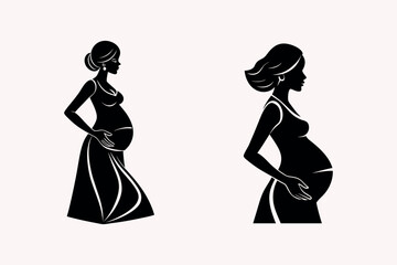 Pregnant lady vector silhouette on white background