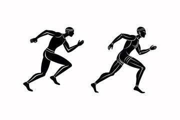 Running humans vector silhouette on white background