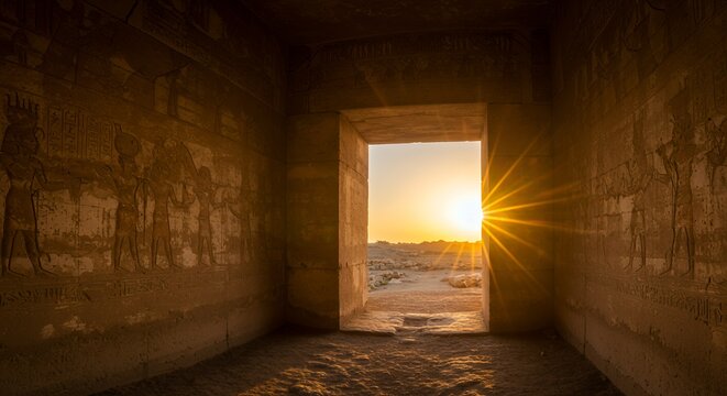 Ancient Temple Doorway at Sunset - Powered by Adobe