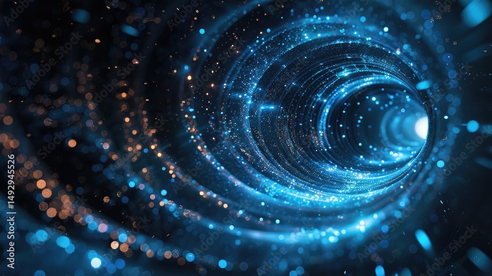 Poster abstract picture of blue light particle with digital technology style design connecting become dynam