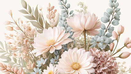 Elegant pastel floral bouquet soft hues botanical art