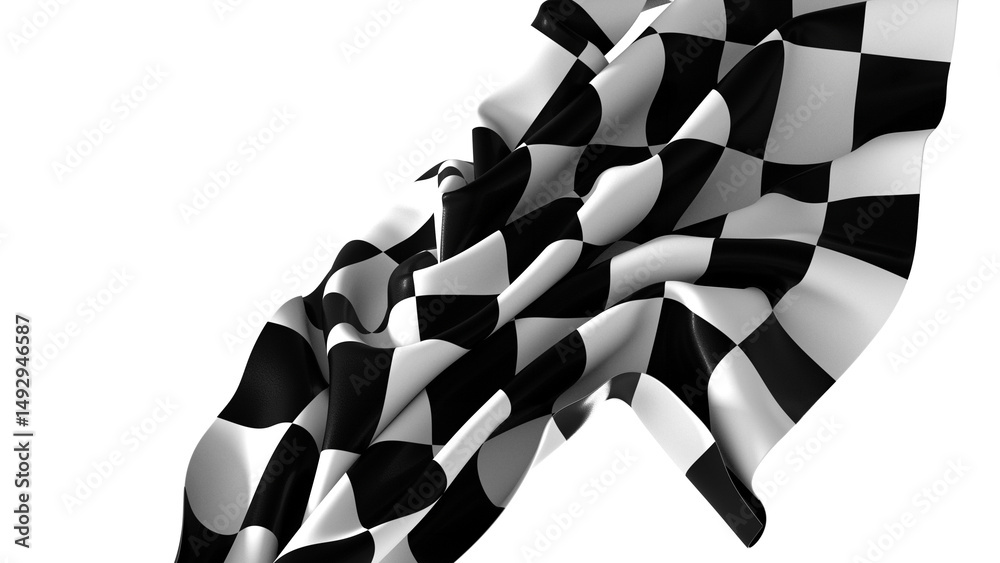 Poster the checkered flag waves in the wind signaling the end of a race victory is in sight