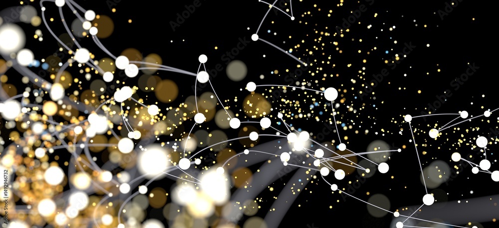 Poster Glowing nodes and lines connect in a dark background. Ideal for tech, network, and connection concepts.