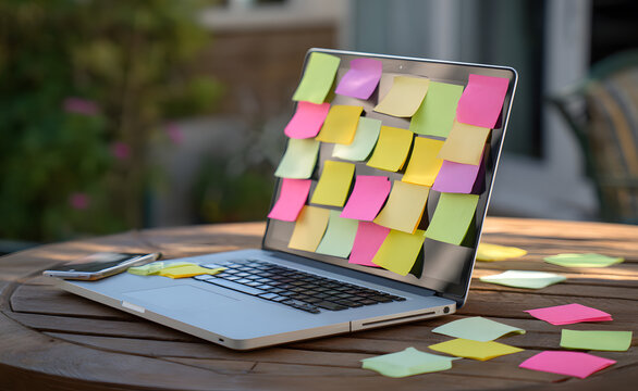 Laptop Display Covered in Colorful Notes