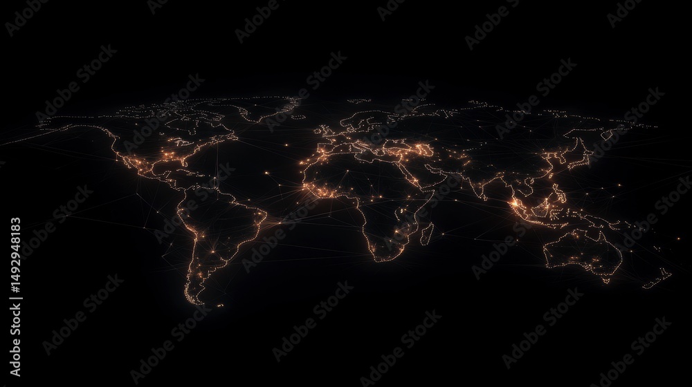 Aufkleber Glowing world map depicting global connection and network.