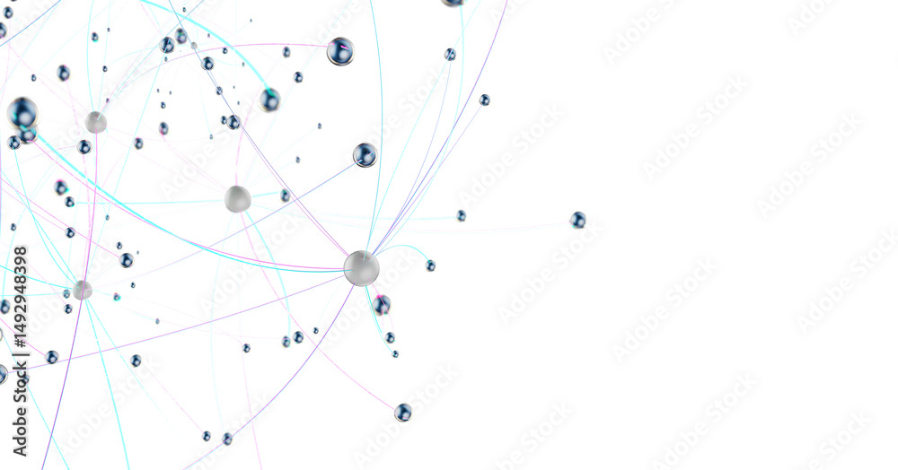 Poster Abstract connected dots and lines. Concept of AI technology, Motion of digital data flow.